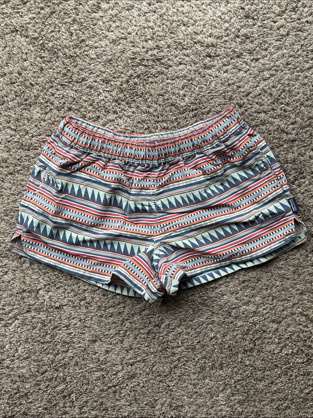 Patagonia Women's 2” “Baggy” outdoor/board shorts, Aztec Stripe, Sz. S